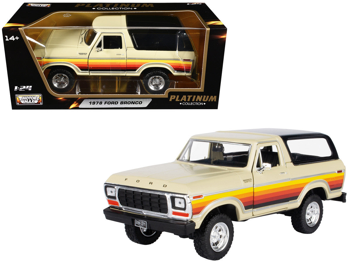 1978 Ford Bronco Custom Cream with Stripes and Black Top "Platinum Collection" Series 1/24 Diecast Model Car by Motormax LuxuryLifeWay Online Store