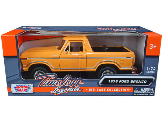 1978 Ford Bronco Custom (Open Top) Yellow with "Timeless Legends" Series 1/24 Diecast Model Car by Motormax LuxuryLifeWay Online Store