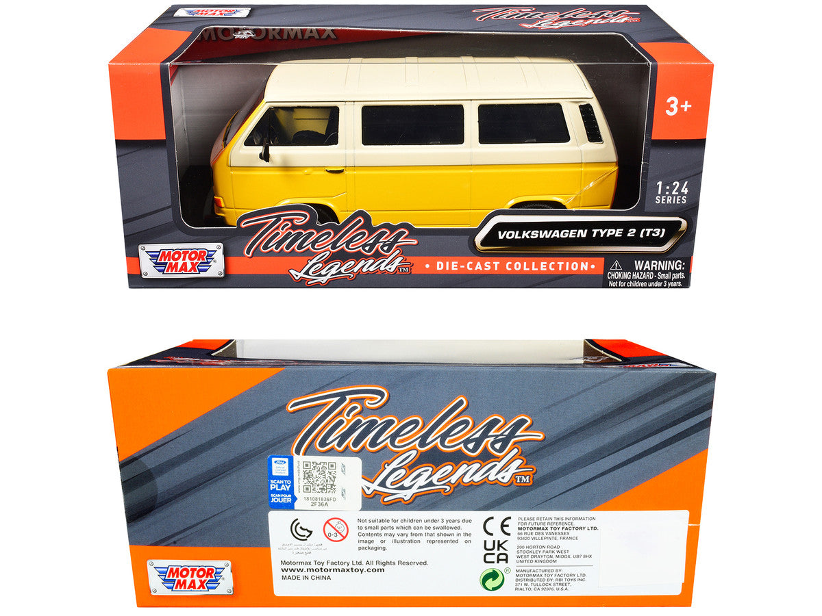 Volkswagen Type 2 (T3) Van Yellow and Beige "Timeless Legends" Series 1/24 Diecast Model Car by Motormax LuxuryLifeWay Online Store