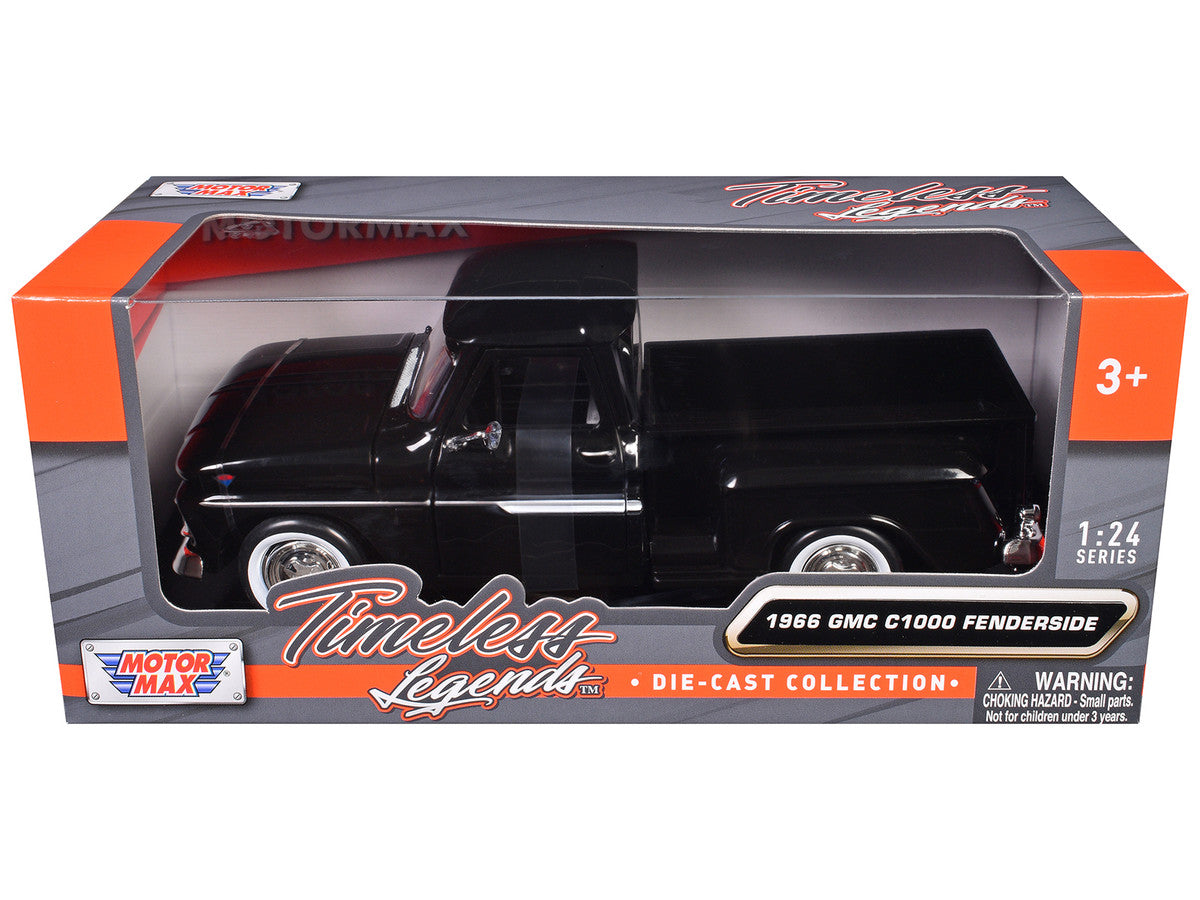 1966 GMC C1000 Fenderside Pickup Truck Black "Timeless Legends" Series 1/24 Diecast Model Car by Motormax LuxuryLifeWay Online Store
