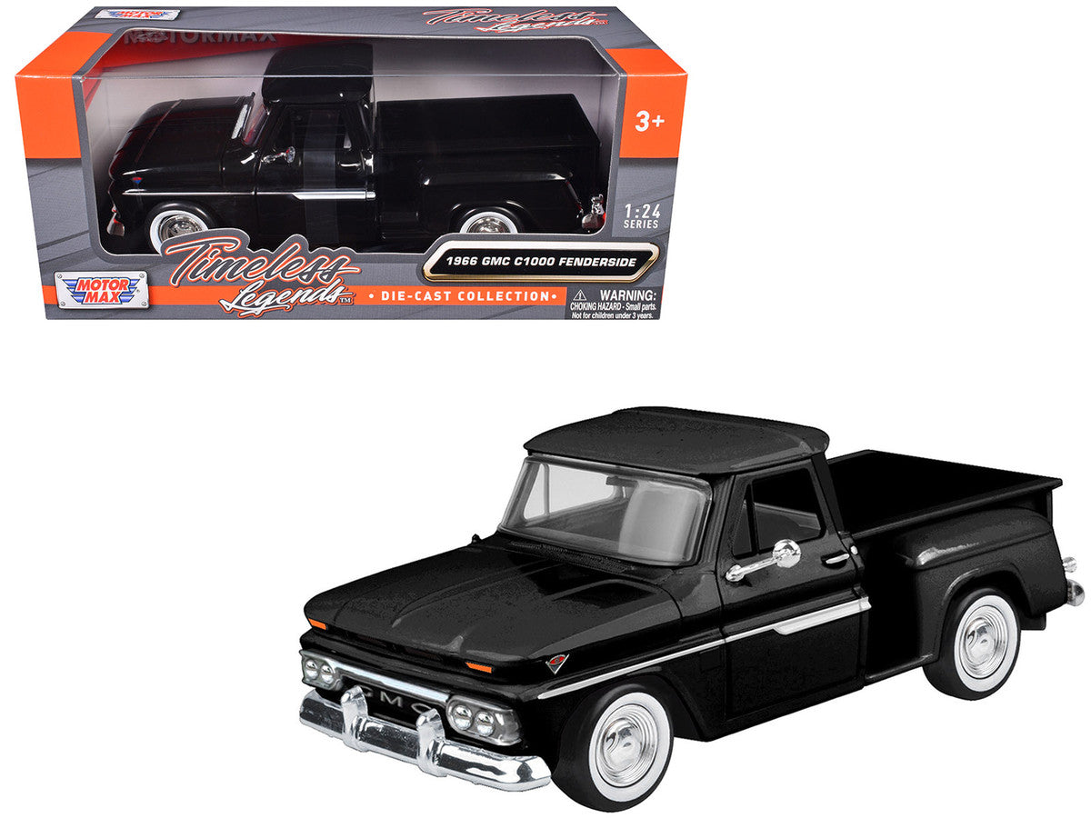 1966 GMC C1000 Fenderside Pickup Truck Black "Timeless Legends" Series 1/24 Diecast Model Car by Motormax LuxuryLifeWay Online Store