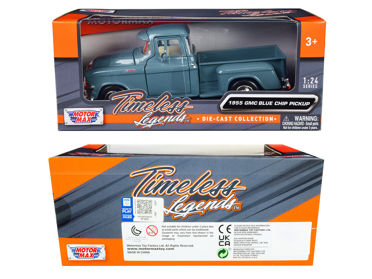1955 GMC Blue Chip Pickup Truck Light Blue "Timeless Legends" Series 1/24 Diecast Model Car by Motormax LuxuryLifeWay Online Store