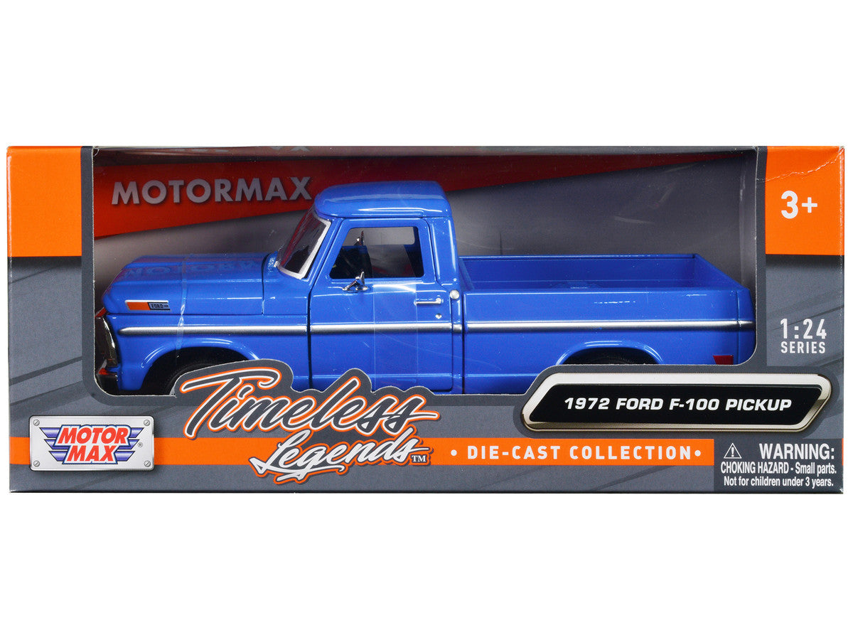 1972 Ford F-100 Pickup Truck Blue "Timeless Legends" Series 1/24 Diecast Model Car by Motormax LuxuryLifeWay Online Store