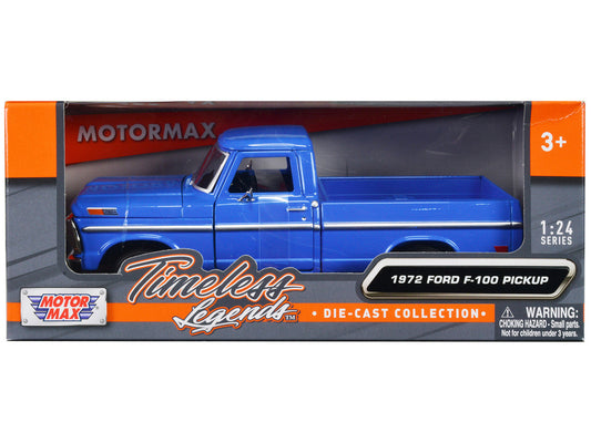 1972 Ford F-100 Pickup Truck Blue "Timeless Legends" Series 1/24 Diecast Model Car by Motormax LuxuryLifeWay Online Store