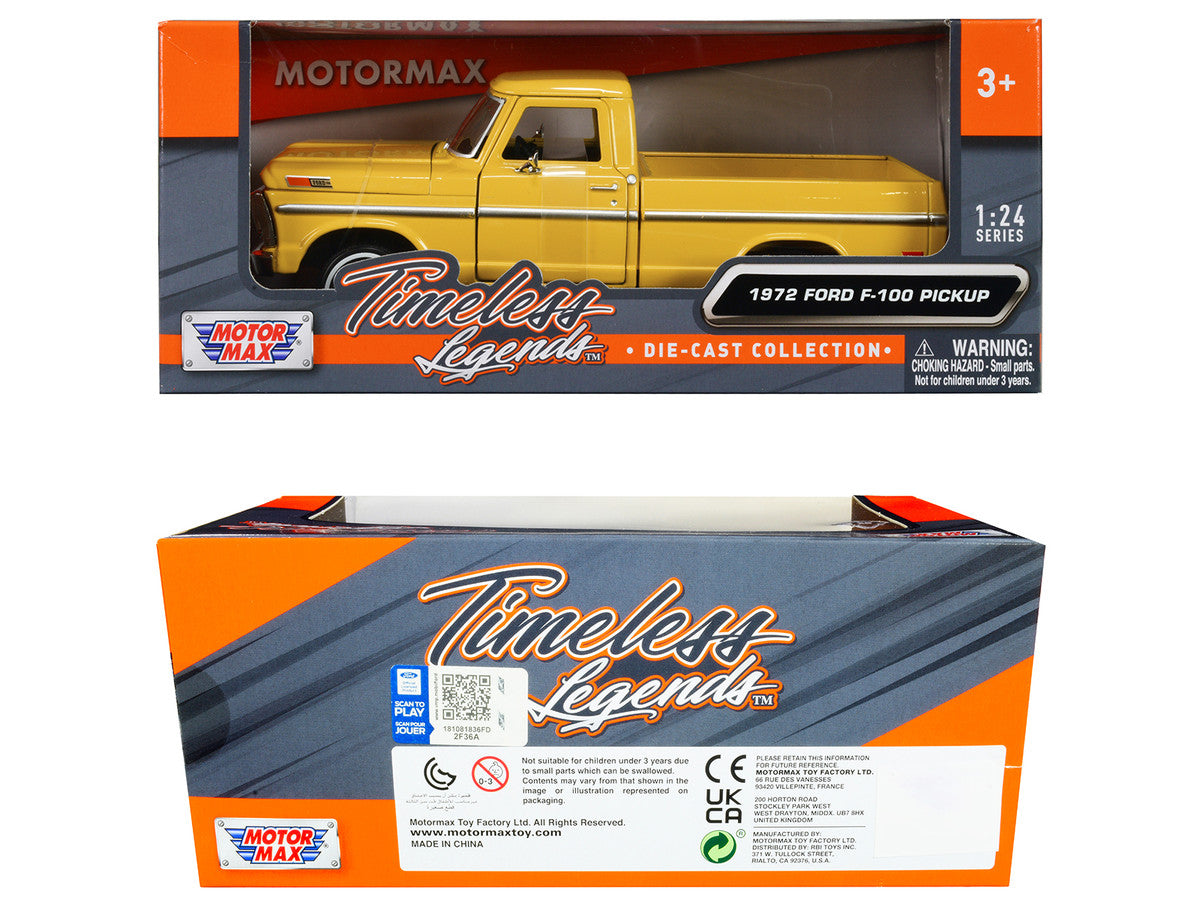 1972 Ford F-100 Pickup Truck Yellow "Timeless Legends" Series 1/24 Diecast Model Car by Motormax LuxuryLifeWay Online Store