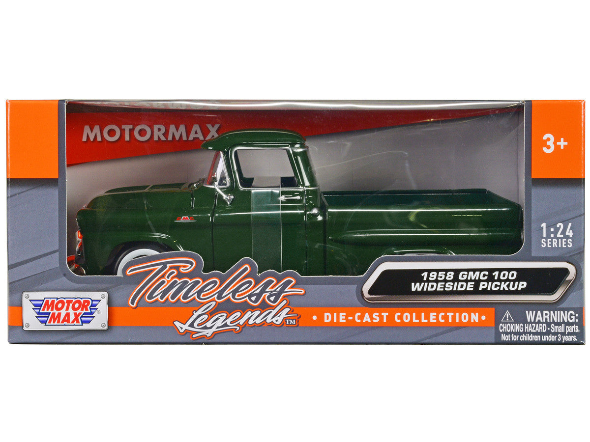 1958 GMC 100 Wideside Pickup Truck Green "Timeless Legends" Series 1/24 Diecast Model Car by Motormax LuxuryLifeWay Online Store