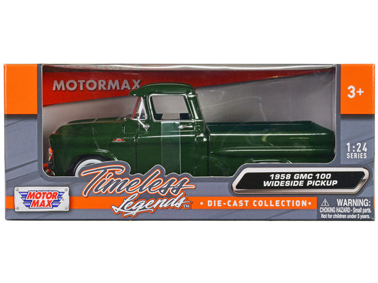 1958 GMC 100 Wideside Pickup Truck Green "Timeless Legends" Series 1/24 Diecast Model Car by Motormax LuxuryLifeWay Online Store
