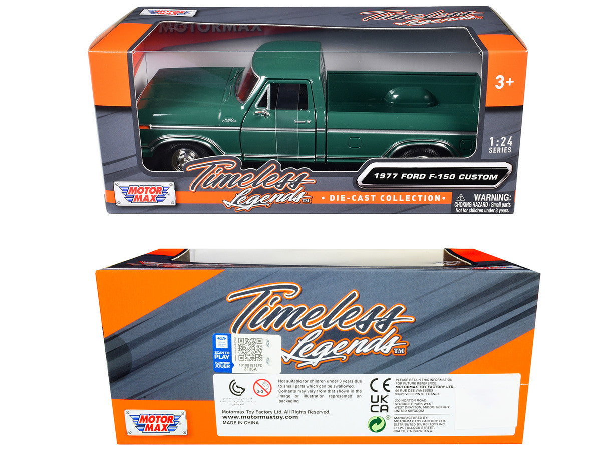 1977 Ford F-150 Custom Pickup Truck Green "Timeless Legends" Series 1/24 Diecast Model Car by Motormax LuxuryLifeWay Online Store