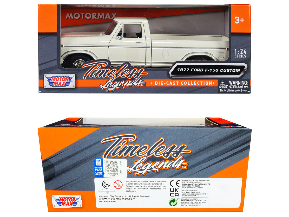 1977 Ford F-150 Custom Pickup Truck White "Timeless Legends" Series 1/24 Diecast Model Car by Motormax LuxuryLifeWay Online Store