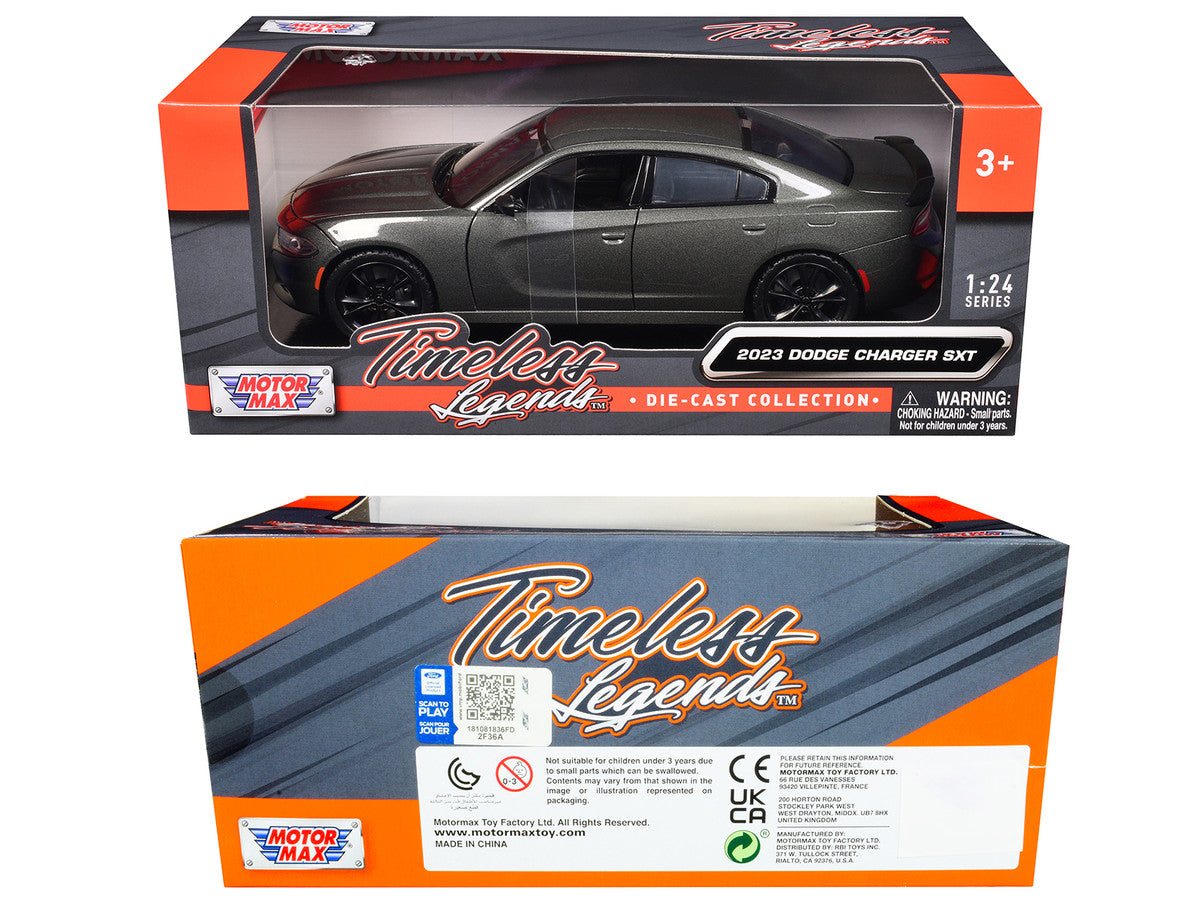 2023 Dodge Charger SXT Gray Metallic "Timeless Legends" Series 1/24 Diecast Model Car by Motormax LuxuryLifeWay Online Store