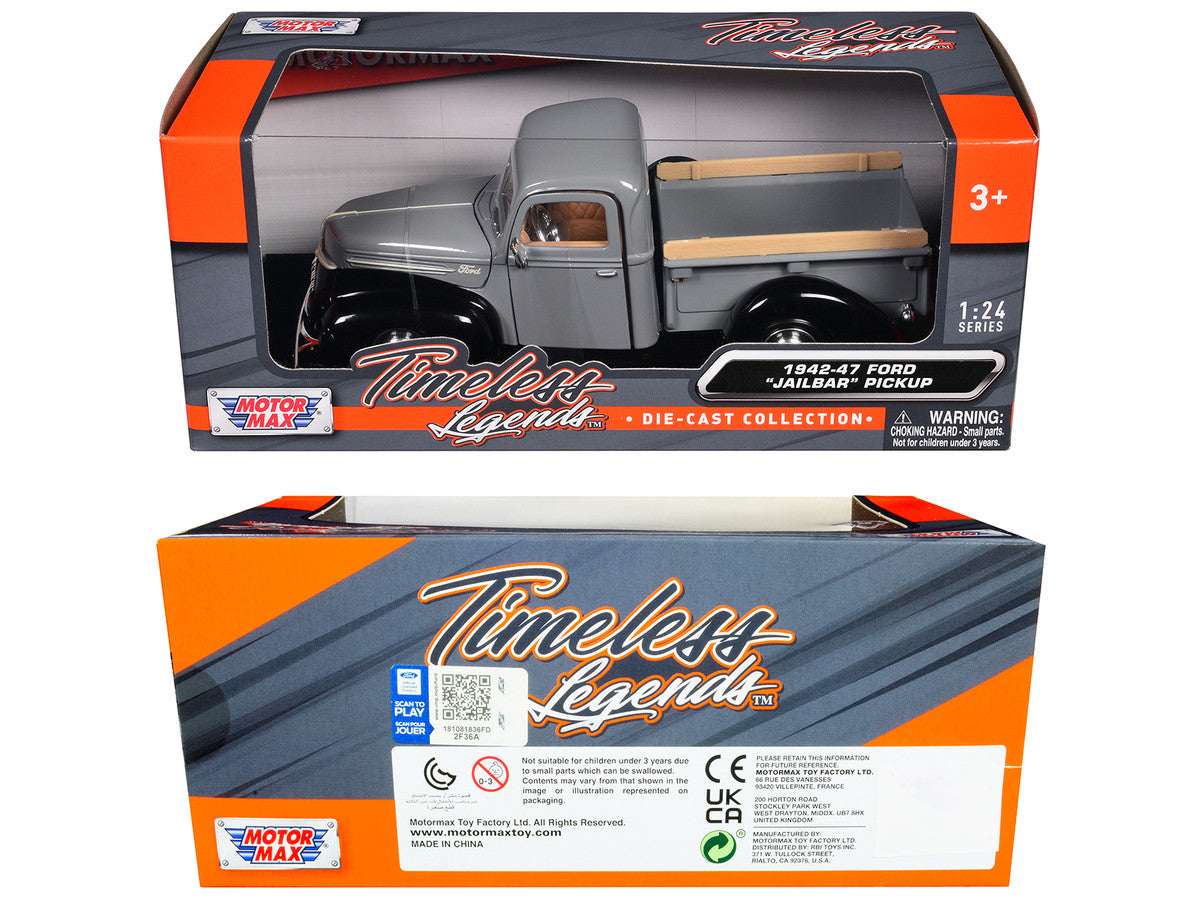1942-47 Ford "Jailbar" Pickup Truck Gray and Black "Timeless Legends" Series 1/24 Diecast Model Car by Motormax LuxuryLifeWay Online Store