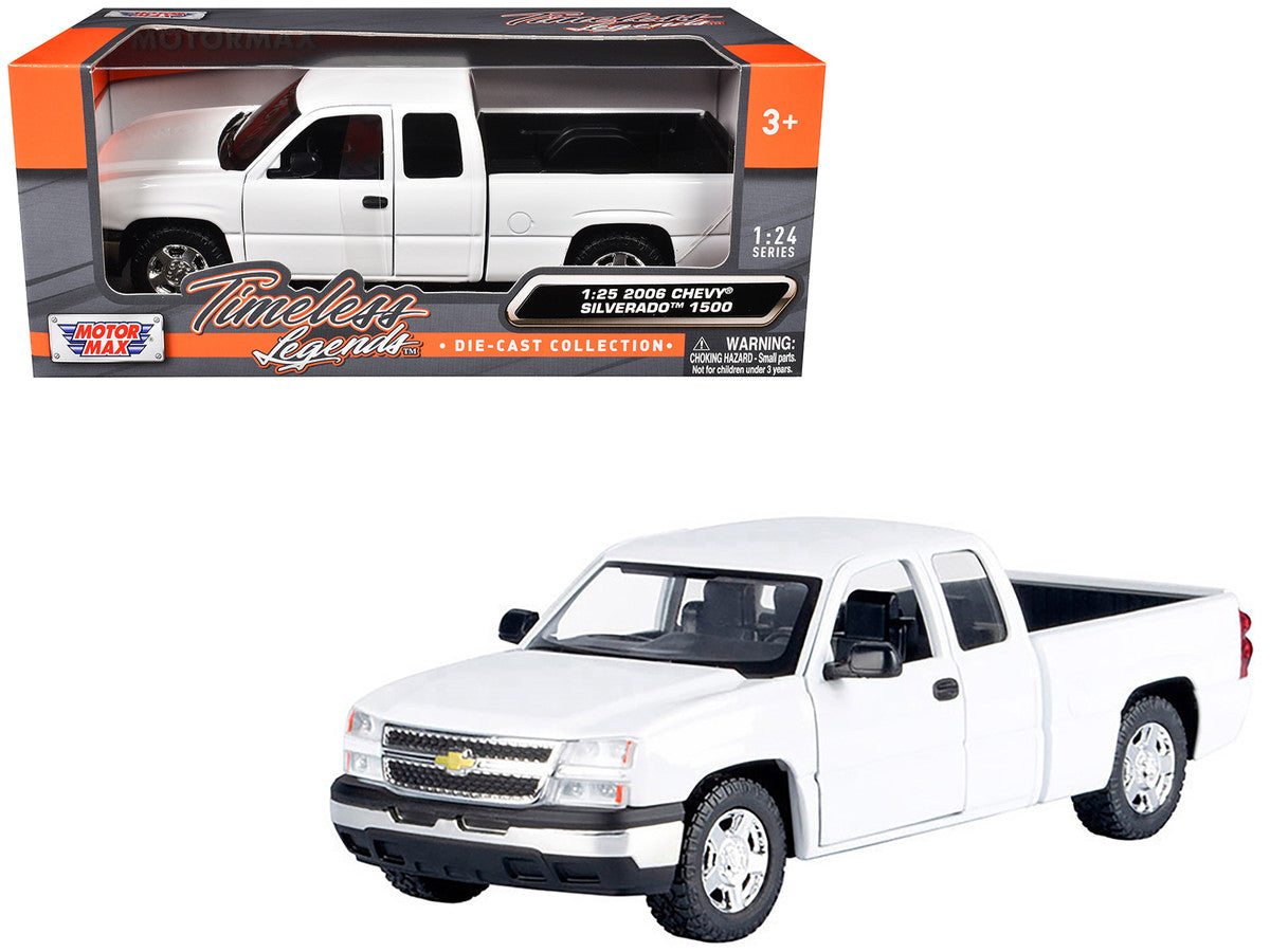 2006 Chevrolet Silverado 1500 Pickup Truck White "Timeless Legends" Series 1/25 Diecast Model Car by Motormax LuxuryLifeWay Online Store
