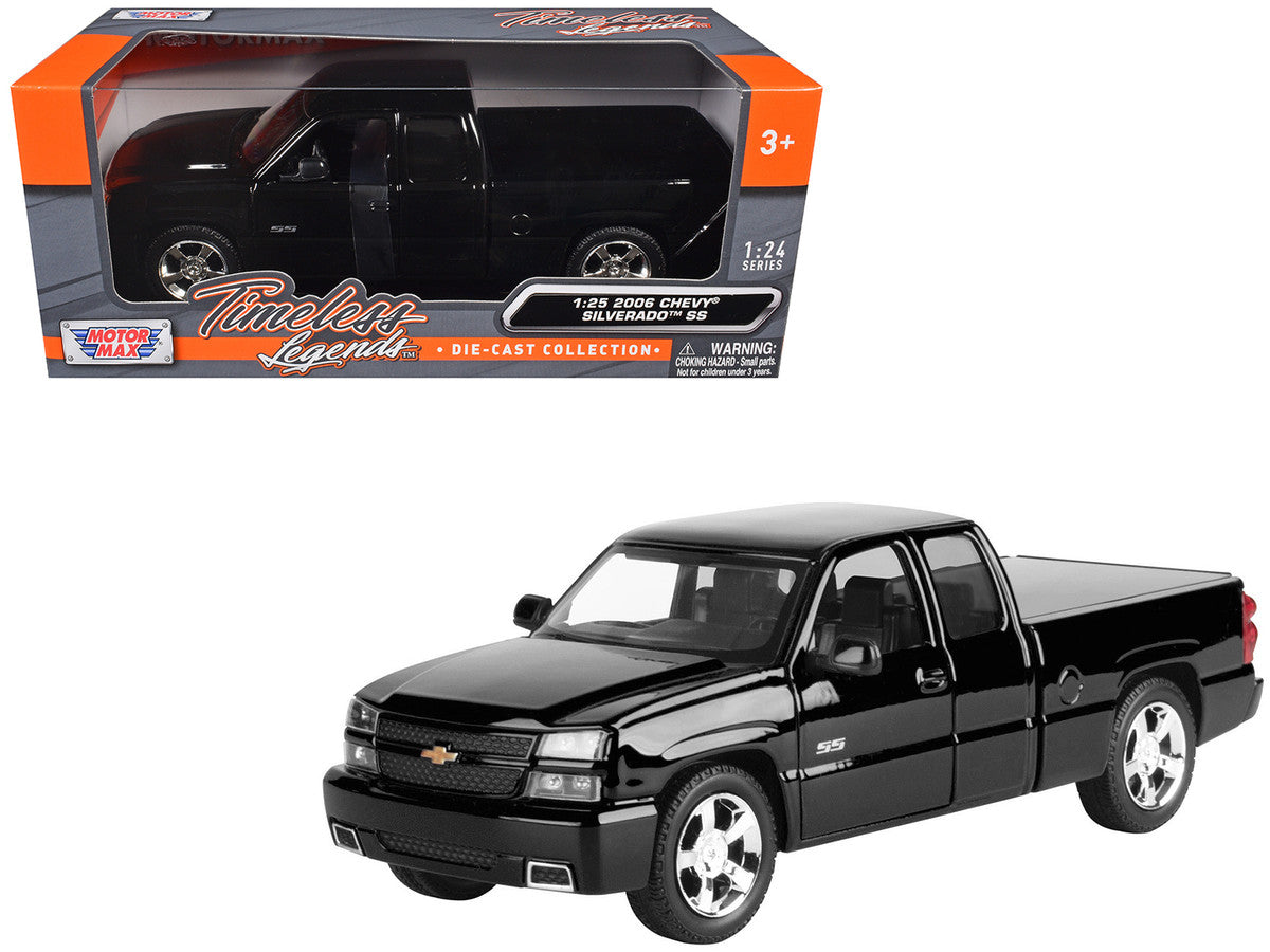 2006 Chevrolet Silverado SS Pickup Truck Black "Timeless Legends" Series 1/25 Diecast Model Car by Motormax LuxuryLifeWay Online Store