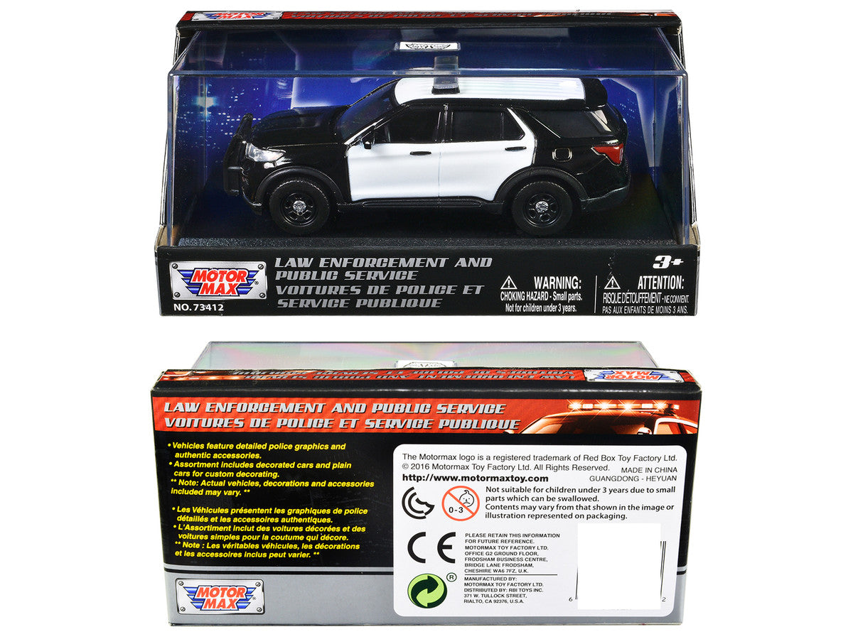 2022 Ford Police Interceptor Utility Black and White Unmarked "Law Enforcement and Public Service" Series 1/43 Diecast Model Car by Motormax LuxuryLifeWay Online Store