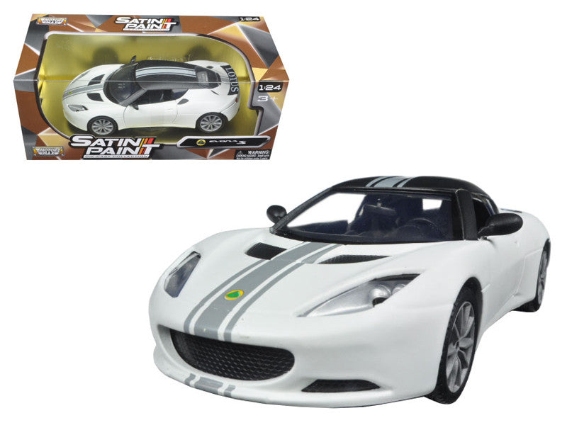 Lotus Evora S Matt White with Black Top and Gray Stripes "Satin Paint" Series 1/24 Diecast Model Car by Motormax LuxuryLifeWay Online Store