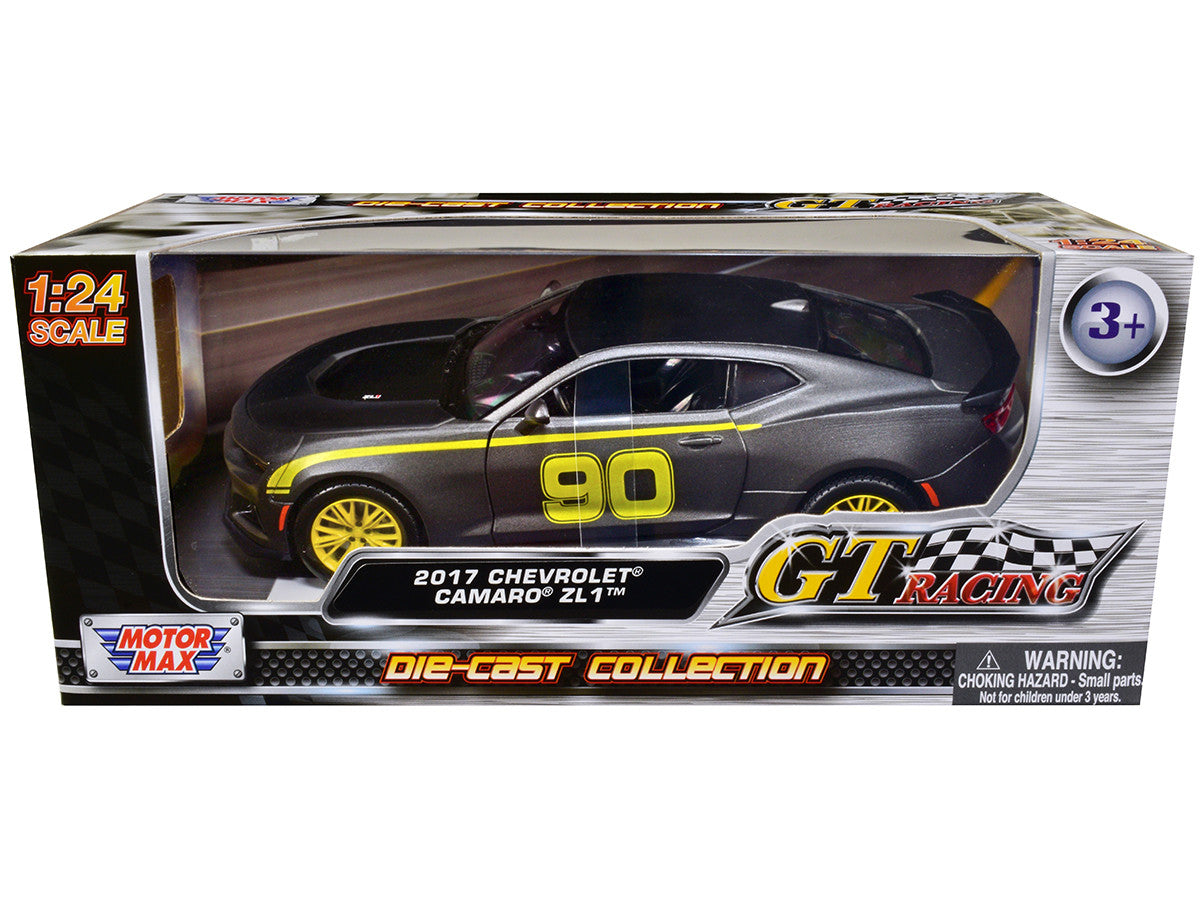 2017 Chevrolet Camaro ZL1 #90 Matt Gray with Yellow Stripes "GT Racing" Series 1/24 Diecast Model Car by Motormax LuxuryLifeWay Online Store