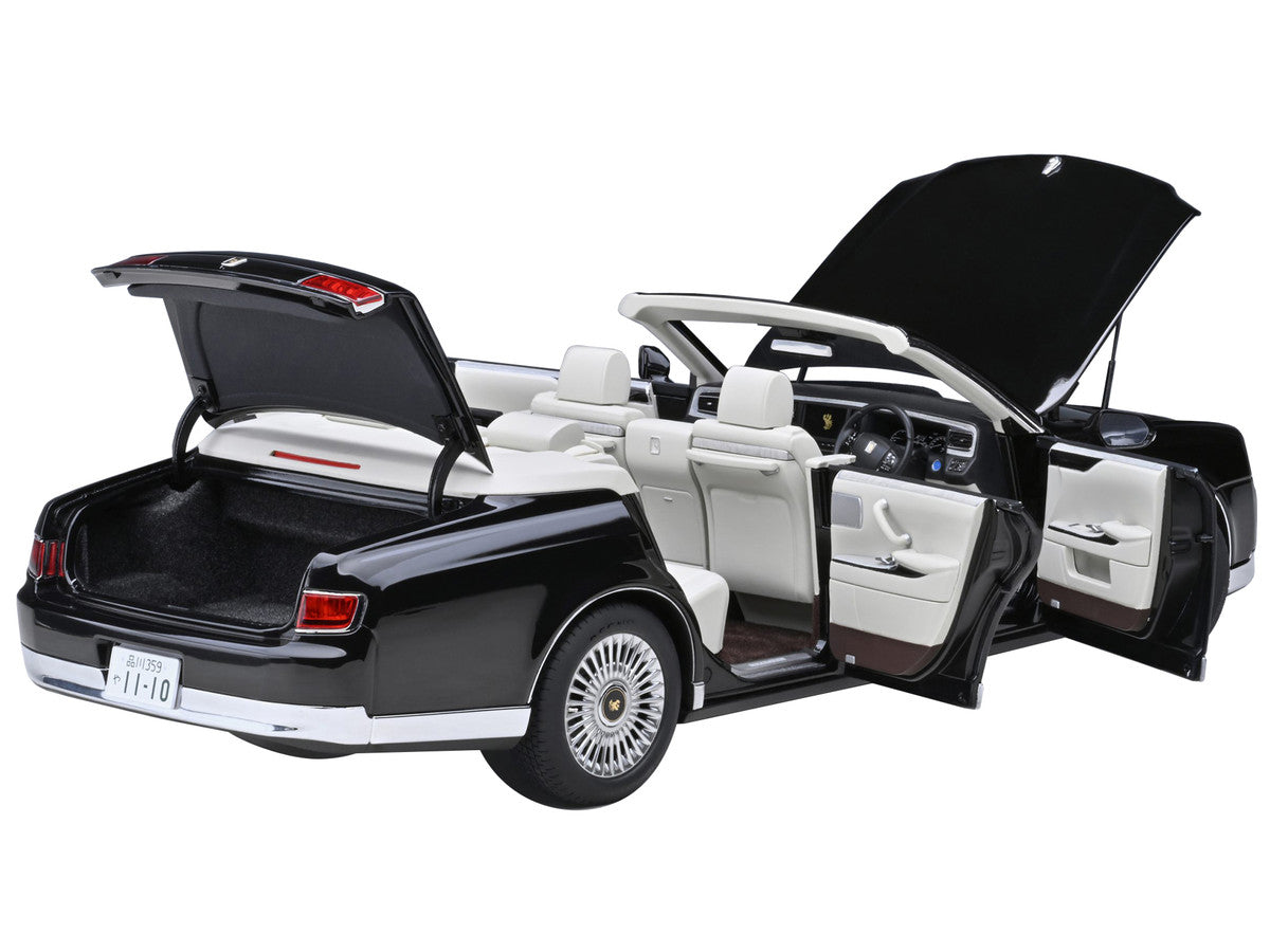 Toyota Century Open Car Convertible RHD (Right Hand Drive) Black with White Interior 1/18 Model Car by Autoart LuxuryLifeWay Online Store