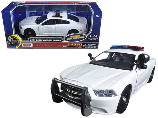 2011 Dodge Charger Pursuit Police Car White with Flashing Light Bar, Front and Rear Lights and 2 Sounds 1/24 Diecast Model Car  by Motormax LuxuryLifeWay Online Store