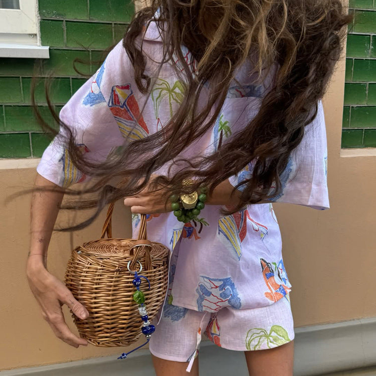 Tropical Print Linen Blend Shirt & Shorts Co-ord Set NorixaFashion.com
