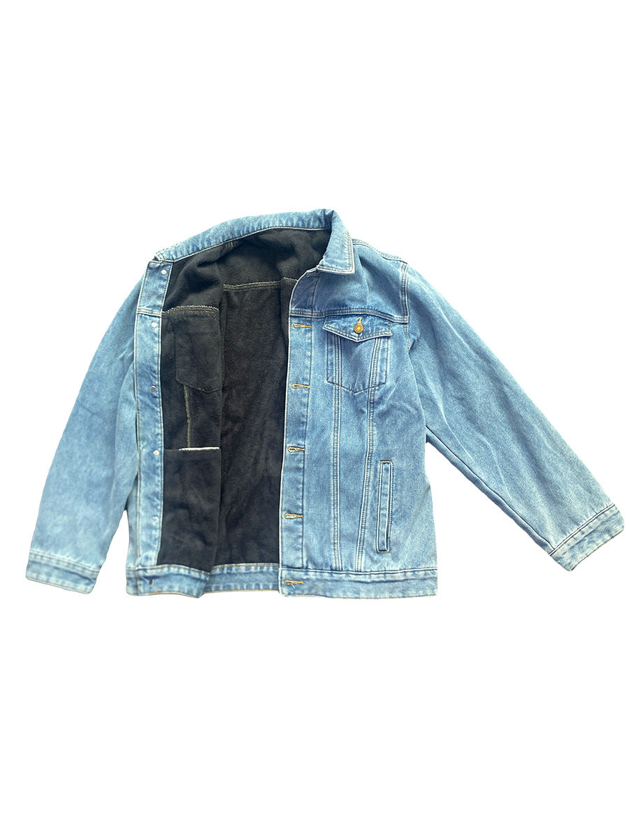 Cross-border, In-stock, Fleece-lined, And Thickened Denim Jacket For Men, Slim Fit, 2026 Autumn Winter Casual Jacket, Available On Amazon NorixaFashion.com