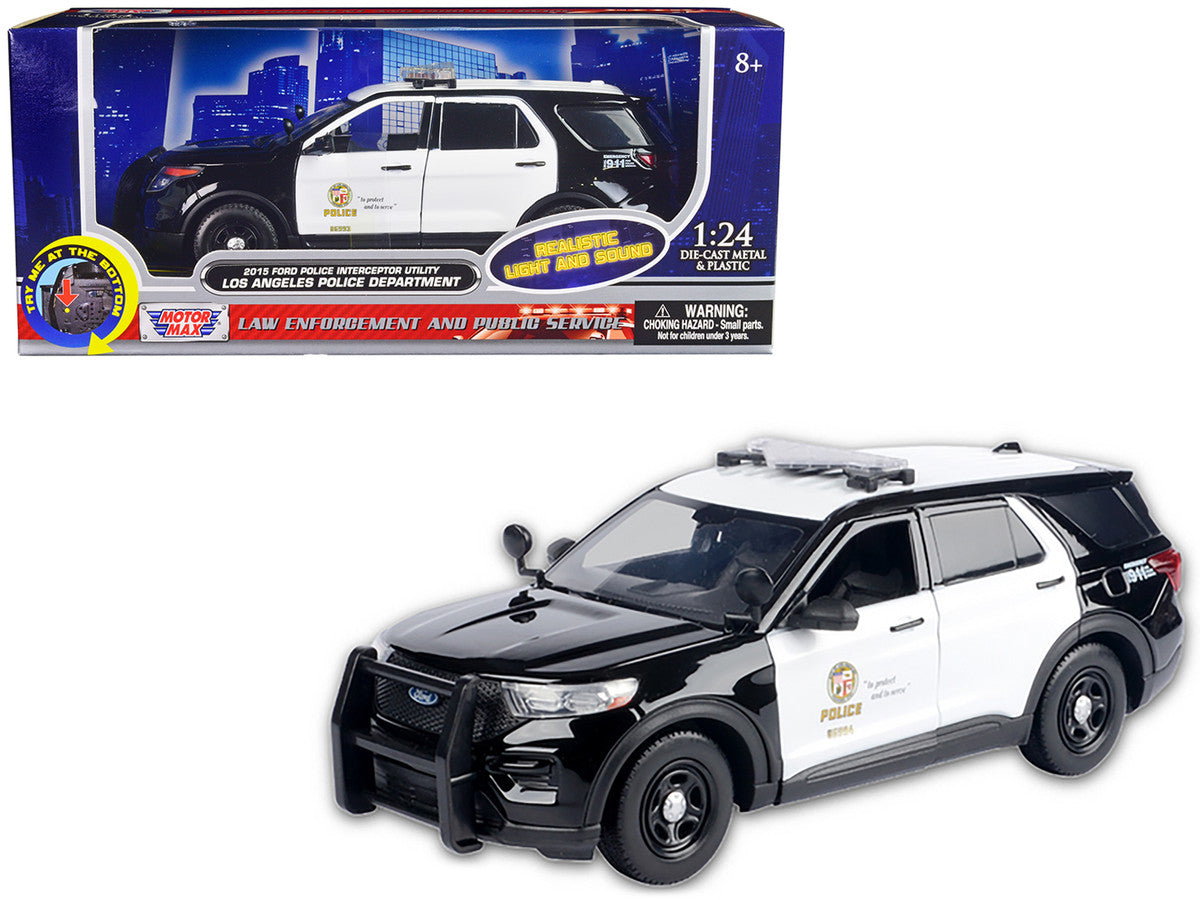 2015 Ford Police Interceptor Utility Black and White "Los Angeles Police Department (LAPD)" with Flashing Light Bar and Front and Rear Lights and Sounds 1/24 Diecast Model Car by Motormax LuxuryLifeWay Online Store