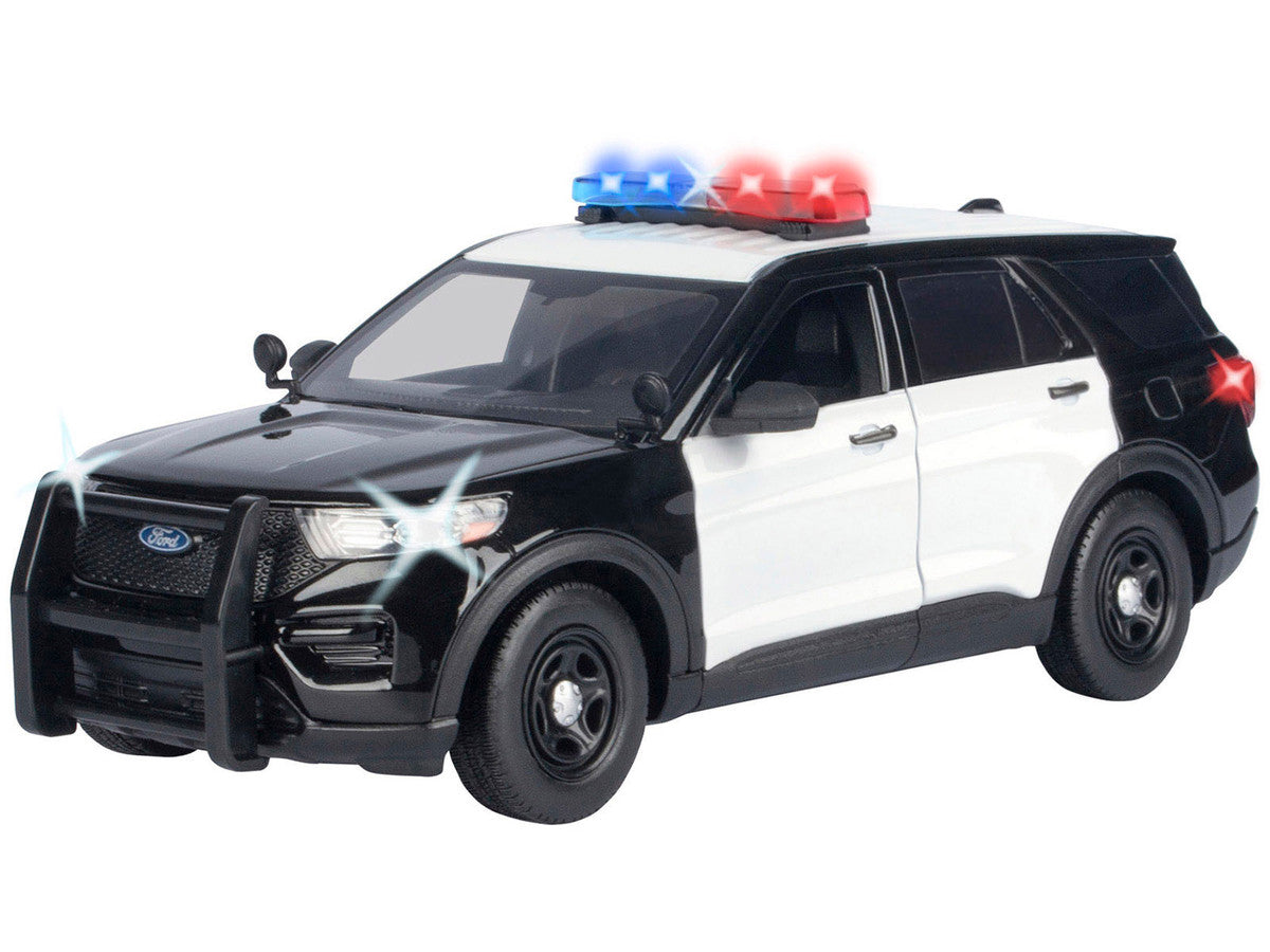 2022 Ford Police Interceptor Utility Black and White "Builder's Kit" with Flashing Light Bar and Front and Rear Lights and Sounds 1/24 Diecast Model Car by Motormax LuxuryLifeWay Online Store