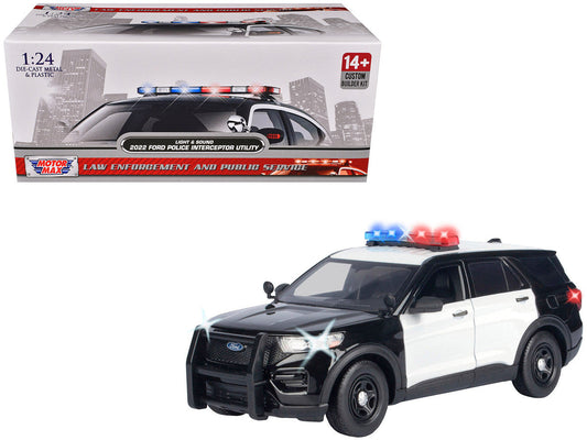 2022 Ford Police Interceptor Utility Black and White "Builder's Kit" with Flashing Light Bar and Front and Rear Lights and Sounds 1/24 Diecast Model Car by Motormax LuxuryLifeWay Online Store