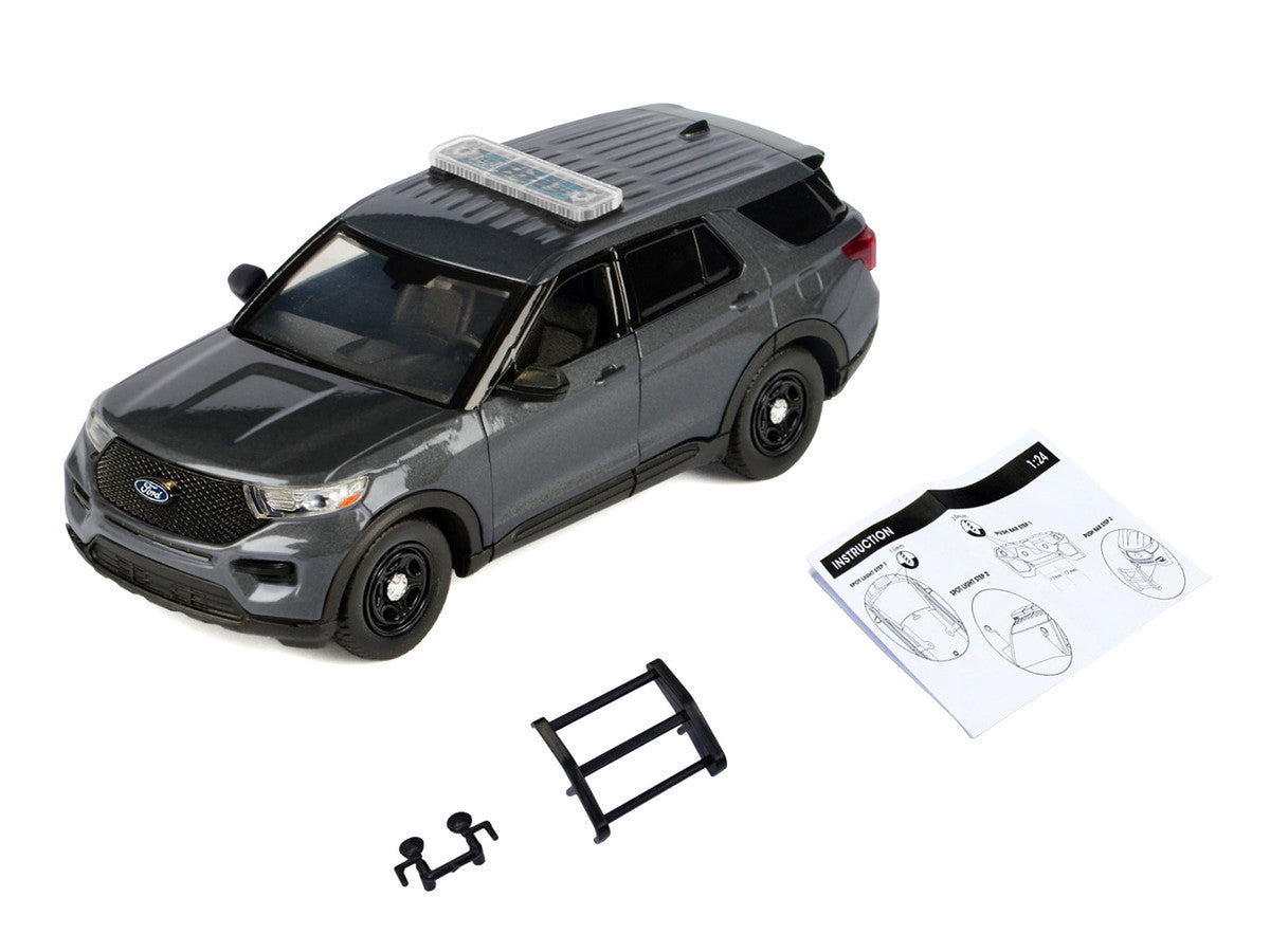 2022 Ford Police Interceptor Utility Dark Gray Metallic "Builder's Kit" with Flashing Light Bar and Front and Rear Lights and Sounds 1/24 Diecast Model Car by Motormax LuxuryLifeWay Online Store