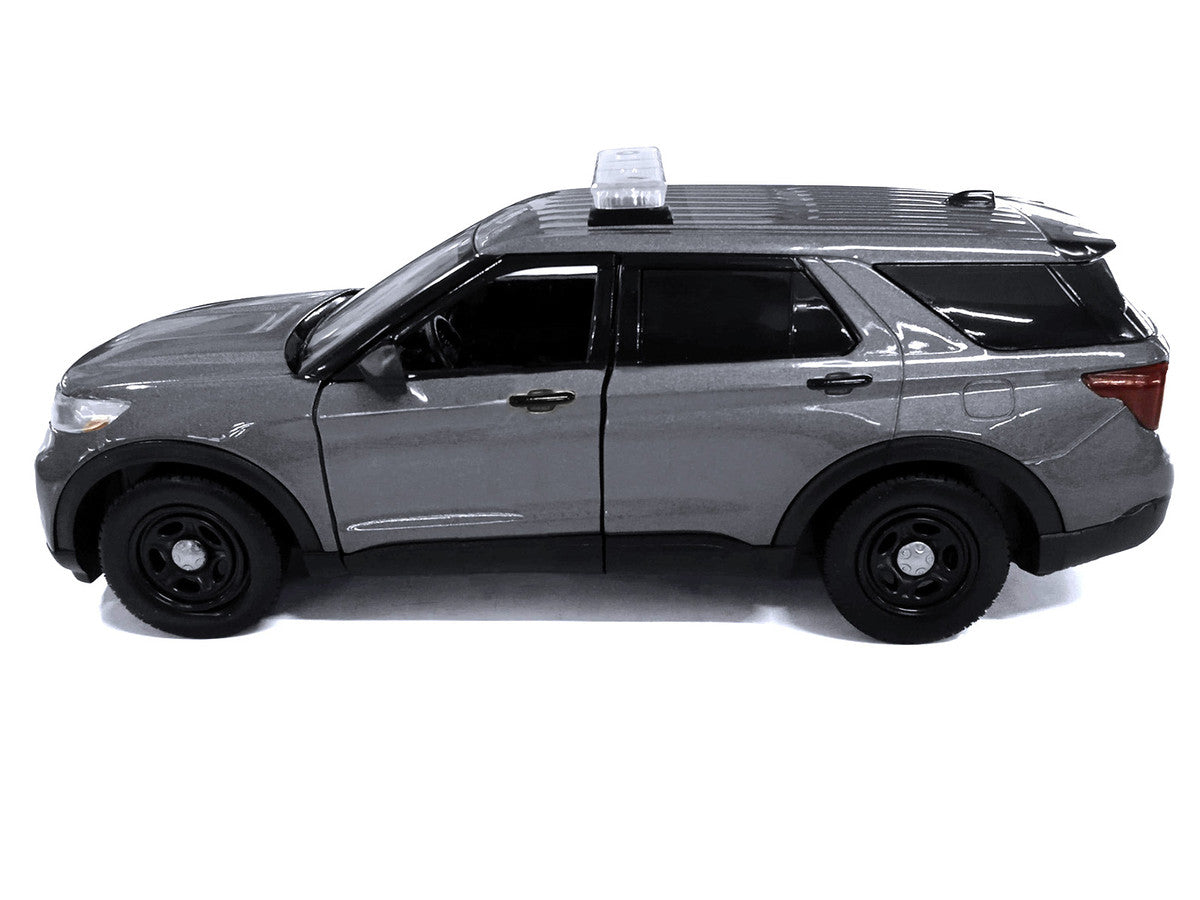 2022 Ford Police Interceptor Utility Dark Gray Metallic "Builder's Kit" with Flashing Light Bar and Front and Rear Lights and Sounds 1/24 Diecast Model Car by Motormax LuxuryLifeWay Online Store