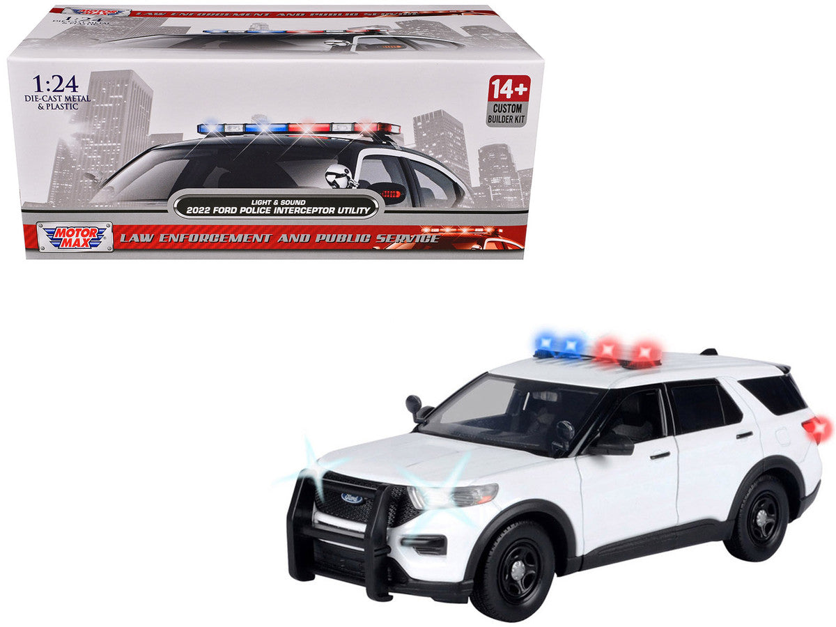 2022 Ford Police Interceptor Utility Plain White "Builder's Kit" with Flashing Light Bar and Front and Rear Lights and Sounds 1/24 Diecast Model Car by Motormax LuxuryLifeWay Online Store