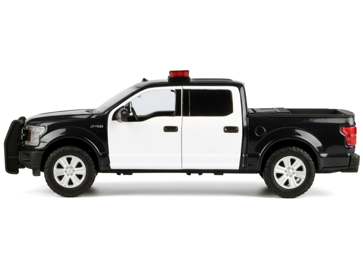 2019 Ford F-150 Lariat Crew Cab Pickup Truck Black and White with Flashing Light Bar and Front and Rear Lights and Sounds 1/27 Diecast Model Car by Motormax LuxuryLifeWay Online Store