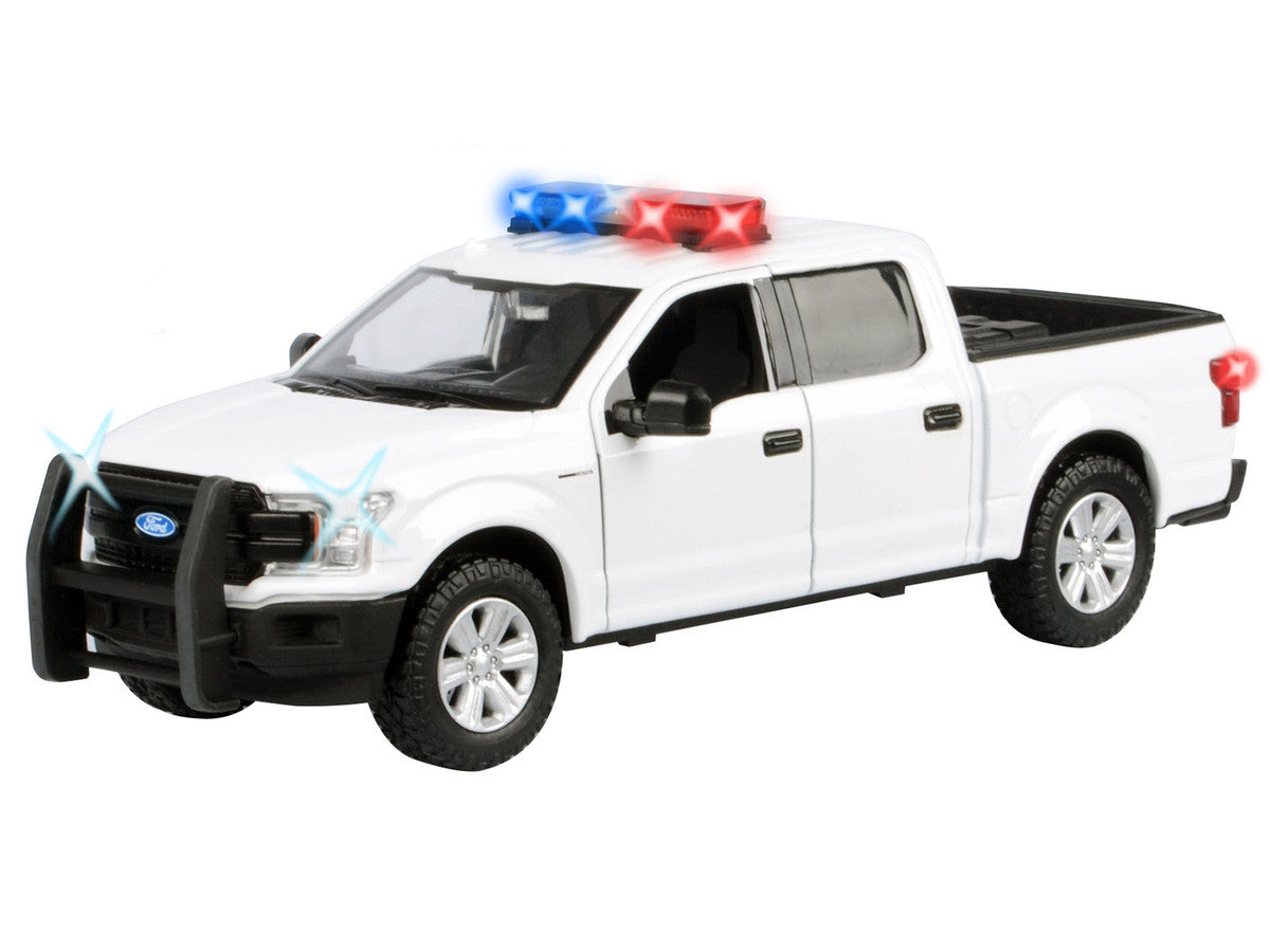 2019 Ford F-150 Lariat Crew Cab Pickup Truck White with Flashing Light Bar and Front and Rear Lights and Sounds 1/27 Diecast Model Car by Motormax LuxuryLifeWay Online Store