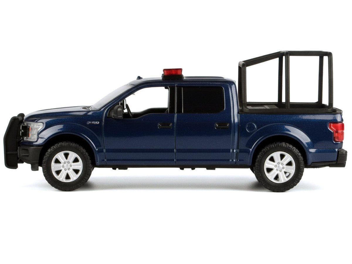 2019 Ford F-150 Lariat Crew Cab Pickup Truck with Bed Cage Dark Blue with Flashing Light Bar and Front and Rear Lights and Sounds 1/27 Diecast Model Car by Motormax LuxuryLifeWay Online Store