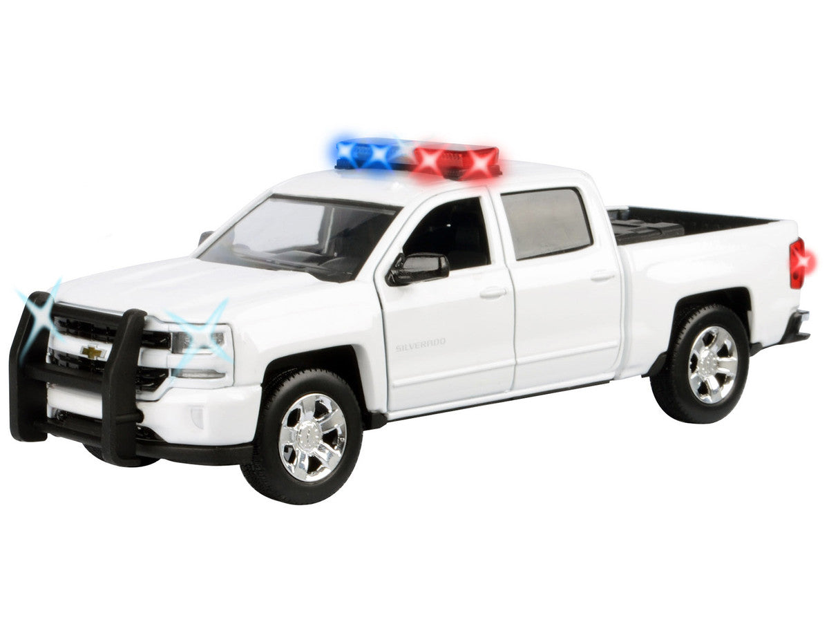 2017 Chevrolet Silverado 1500 LT Z71 Crew Cab Pickup Truck White with Flashing Light Bar and Front and Rear Lights and Sounds 1/27 Diecast Model Car by Motormax LuxuryLifeWay Online Store