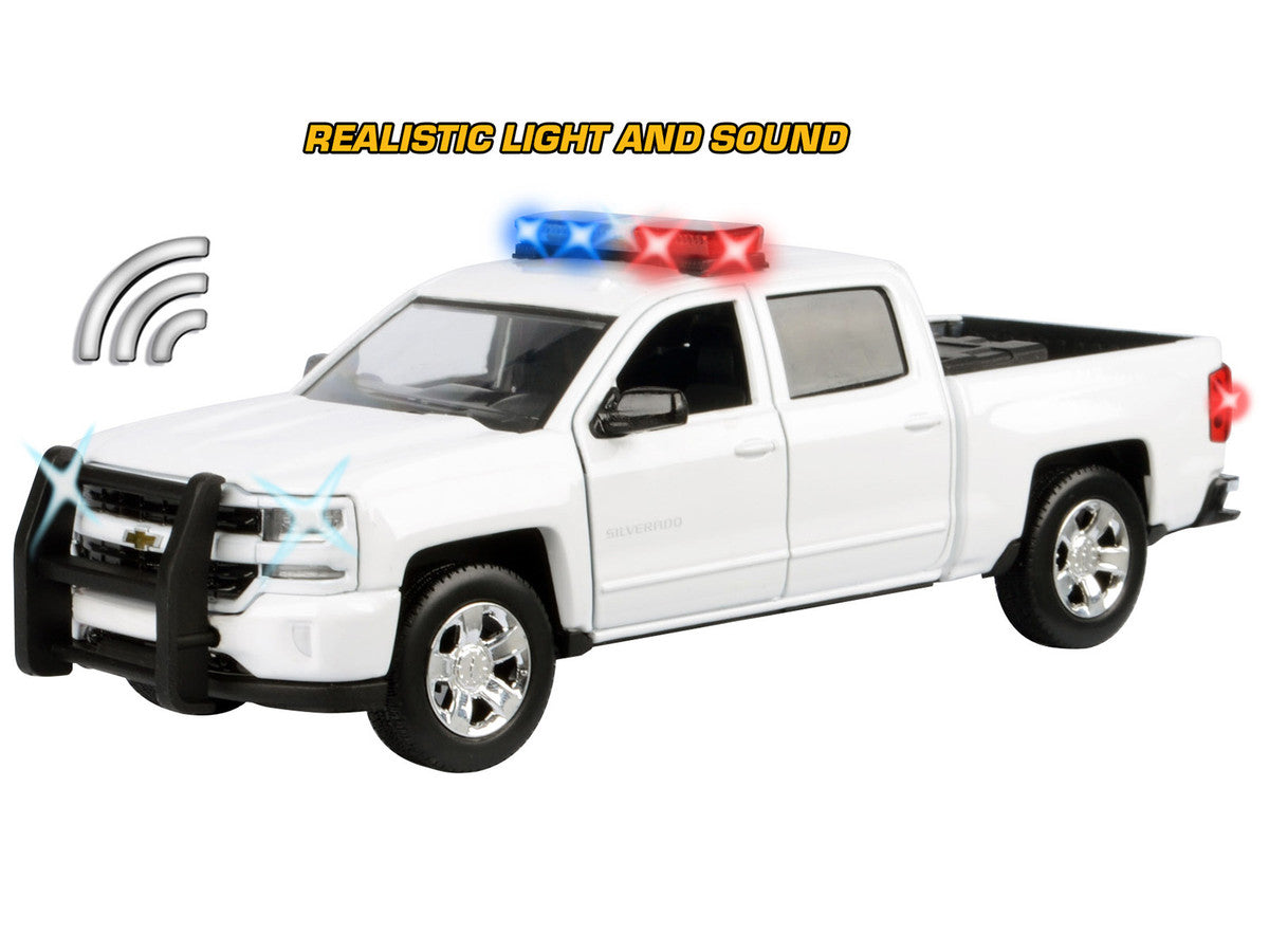 2017 Chevrolet Silverado 1500 LT Z71 Crew Cab Pickup Truck White with Flashing Light Bar and Front and Rear Lights and Sounds 1/27 Diecast Model Car by Motormax LuxuryLifeWay Online Store