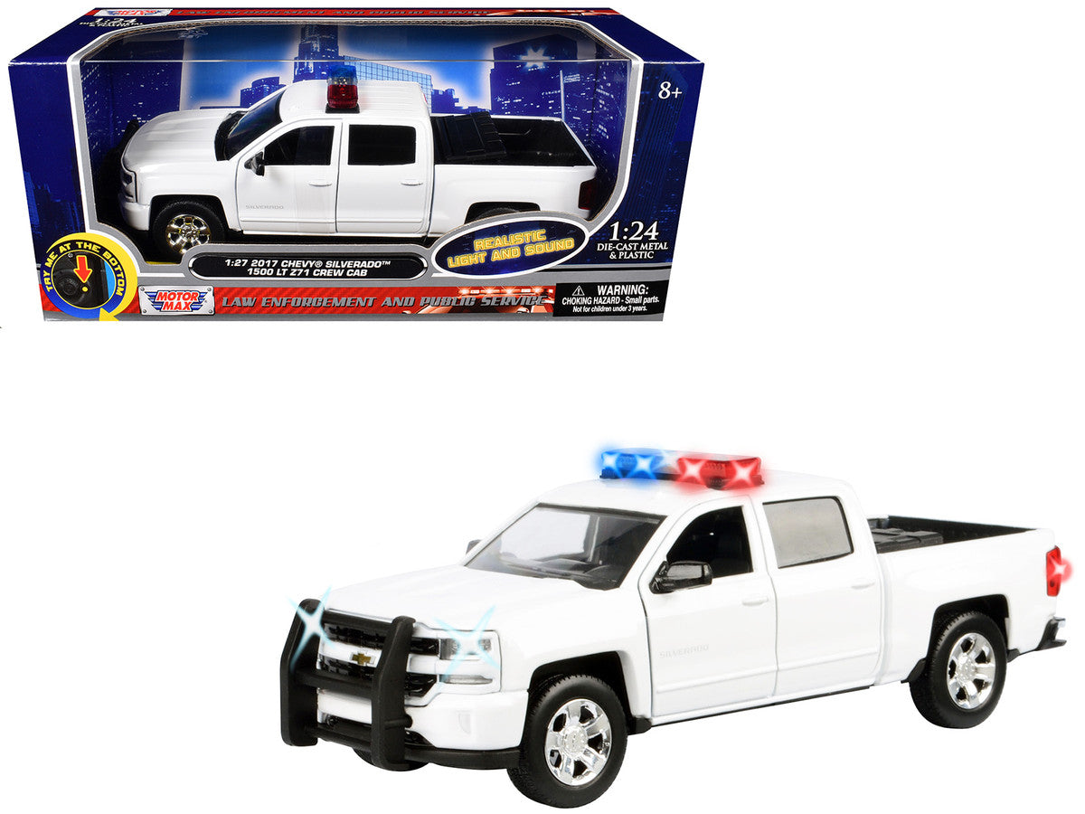 2017 Chevrolet Silverado 1500 LT Z71 Crew Cab Pickup Truck White with Flashing Light Bar and Front and Rear Lights and Sounds 1/27 Diecast Model Car by Motormax LuxuryLifeWay Online Store