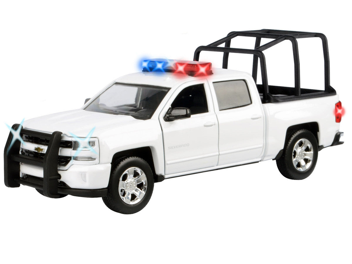 2017 Chevrolet Silverado 1500 LT Z71 Crew Cab Pickup Truck with White with Flashing Light Bar and Front and Rear Lights and Sounds 1/27 Diecast Model Car by Motormax LuxuryLifeWay Online Store