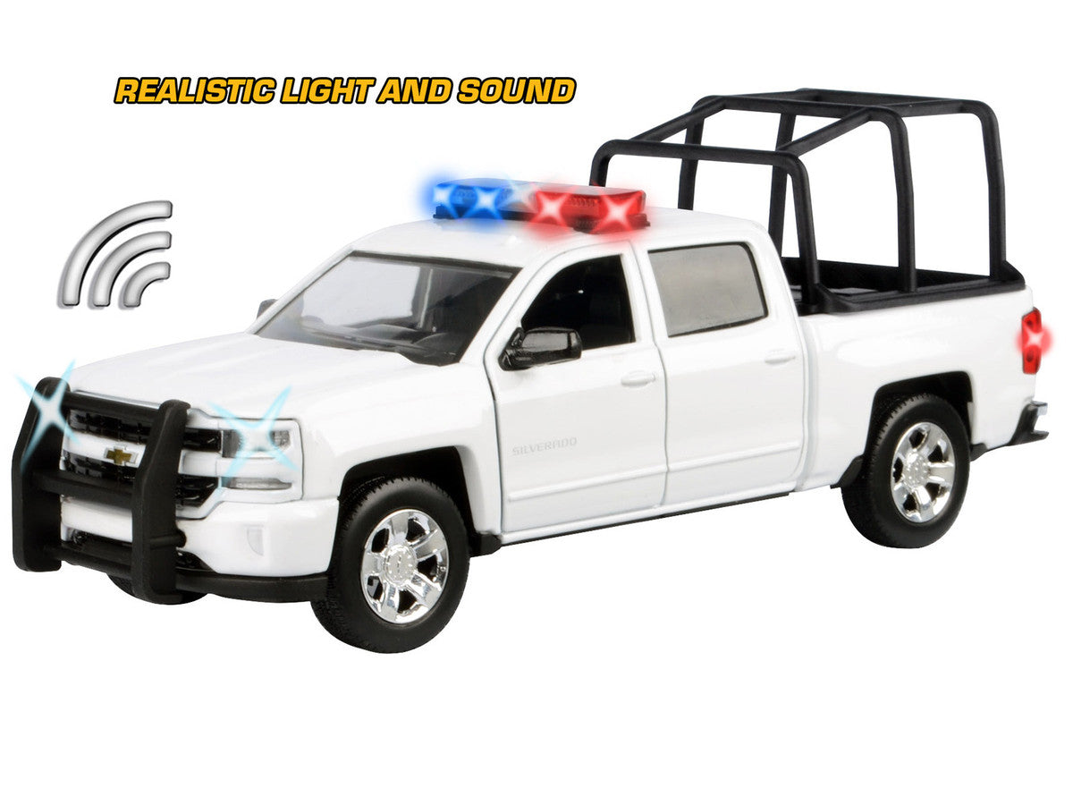 2017 Chevrolet Silverado 1500 LT Z71 Crew Cab Pickup Truck with White with Flashing Light Bar and Front and Rear Lights and Sounds 1/27 Diecast Model Car by Motormax LuxuryLifeWay Online Store