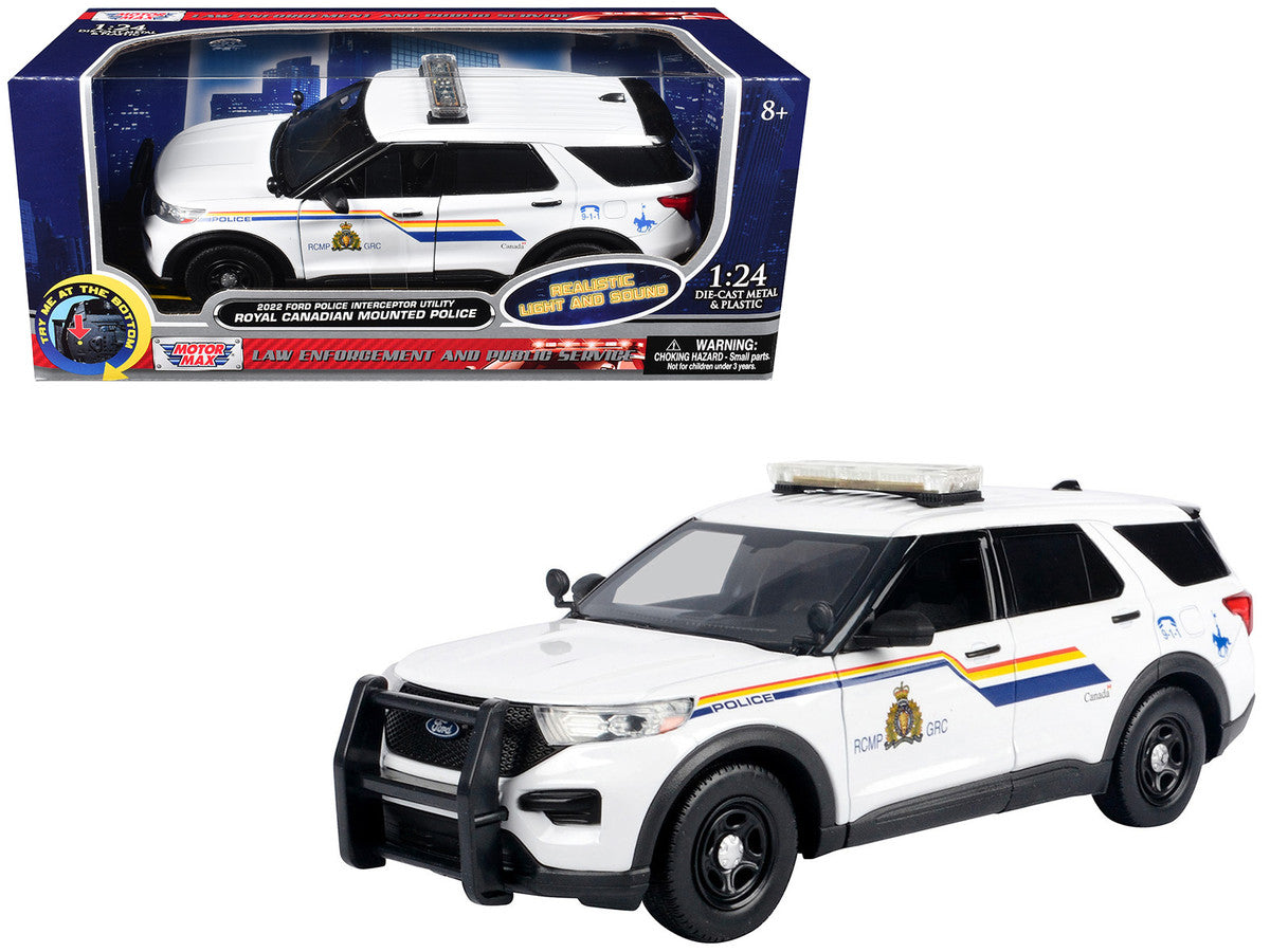 2022 Ford Police Interceptor Utility White "Royal Canadian Mounted Police (RCMP)" with Flashing Light Bar and Front and Rear Lights and Sounds 1/24 Diecast Model Car by Motormax LuxuryLifeWay Online Store