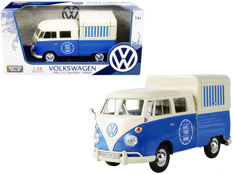 Volkswagen Type 2 (T1) Pickup Food Truck Cream and Blue 1/24 Diecast Model Car by Motormax LuxuryLifeWay Online Store