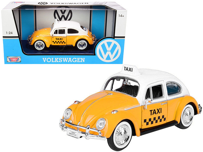 1966 Volkswagen Beetle "Taxi" Yellow with White Top 1/24 Diecast Model Car by Motormax LuxuryLifeWay Online Store