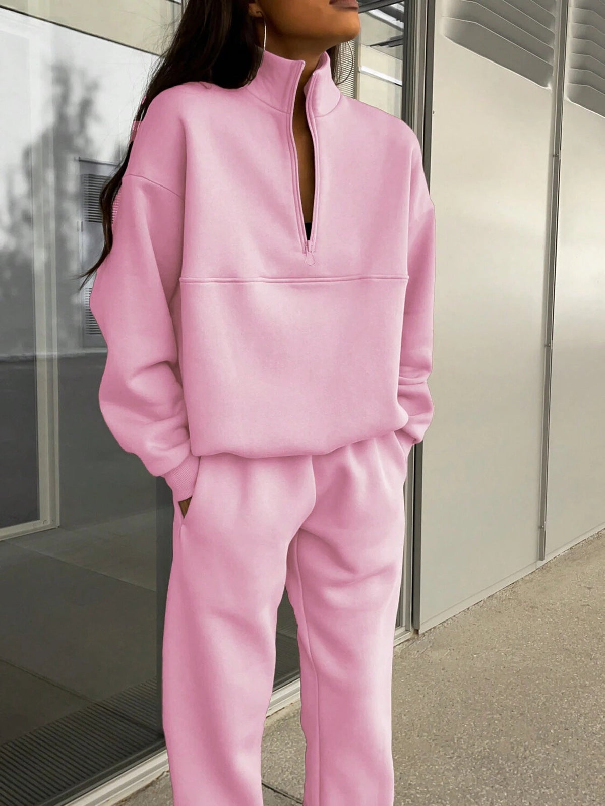 Long-sleeved Sports Sweatshirt Suit Fashion Stand-up Collar Zip-up Top And Elastic Band Trousers With Pocket Srping Fall Clothing For Women NorixaFashion.com
