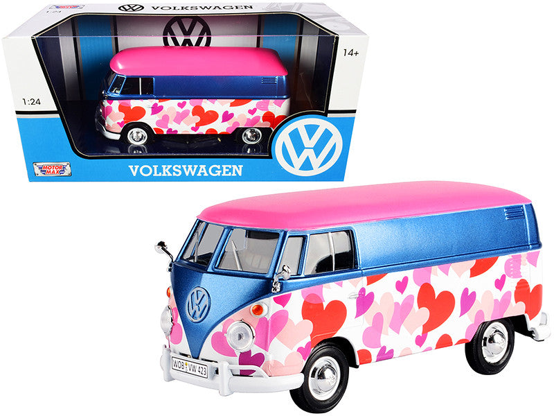 Volkswagen Type 2 (T1) Delivery Van "Love" Pink and Blue Metallic 1/24 Diecast Model Car by Motormax LuxuryLifeWay Online Store