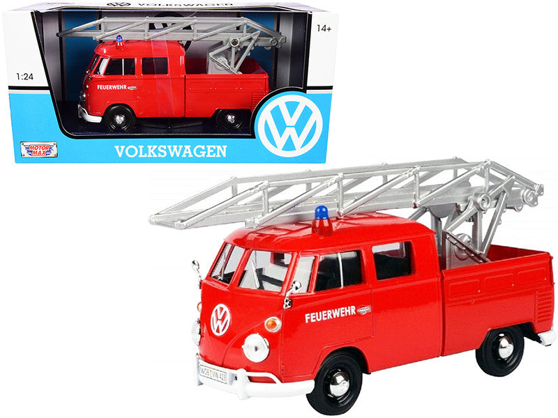 Volkswagen Type 2 (T1) Fire Truck with Aerial Ladder "Feuerwehr" Red 1/24 Diecast Model Car by Motormax LuxuryLifeWay Online Store
