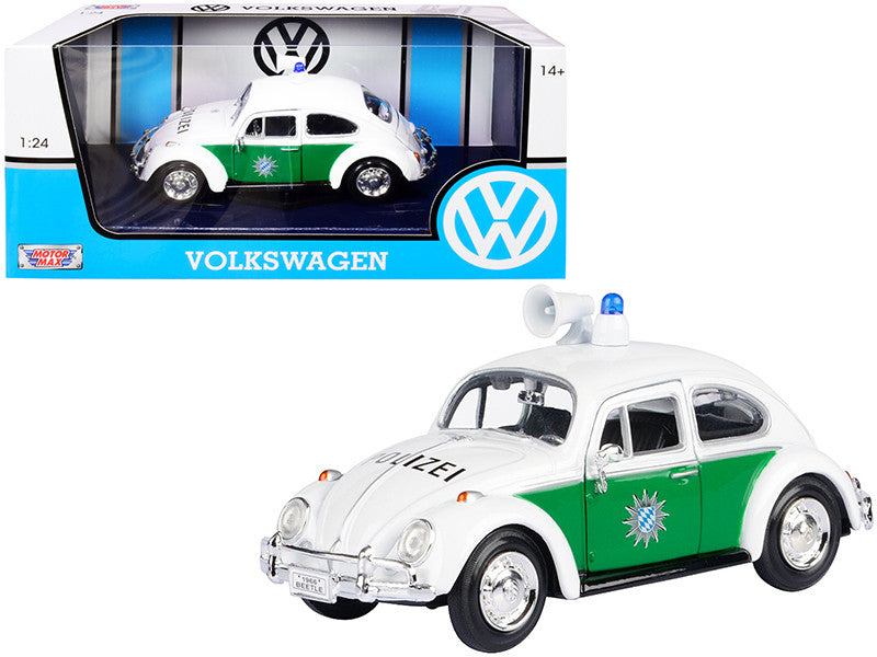 1966 Volkswagen Beetle German Police Car White and Green 1/24 Diecast Model Car by Motormax LuxuryLifeWay Online Store