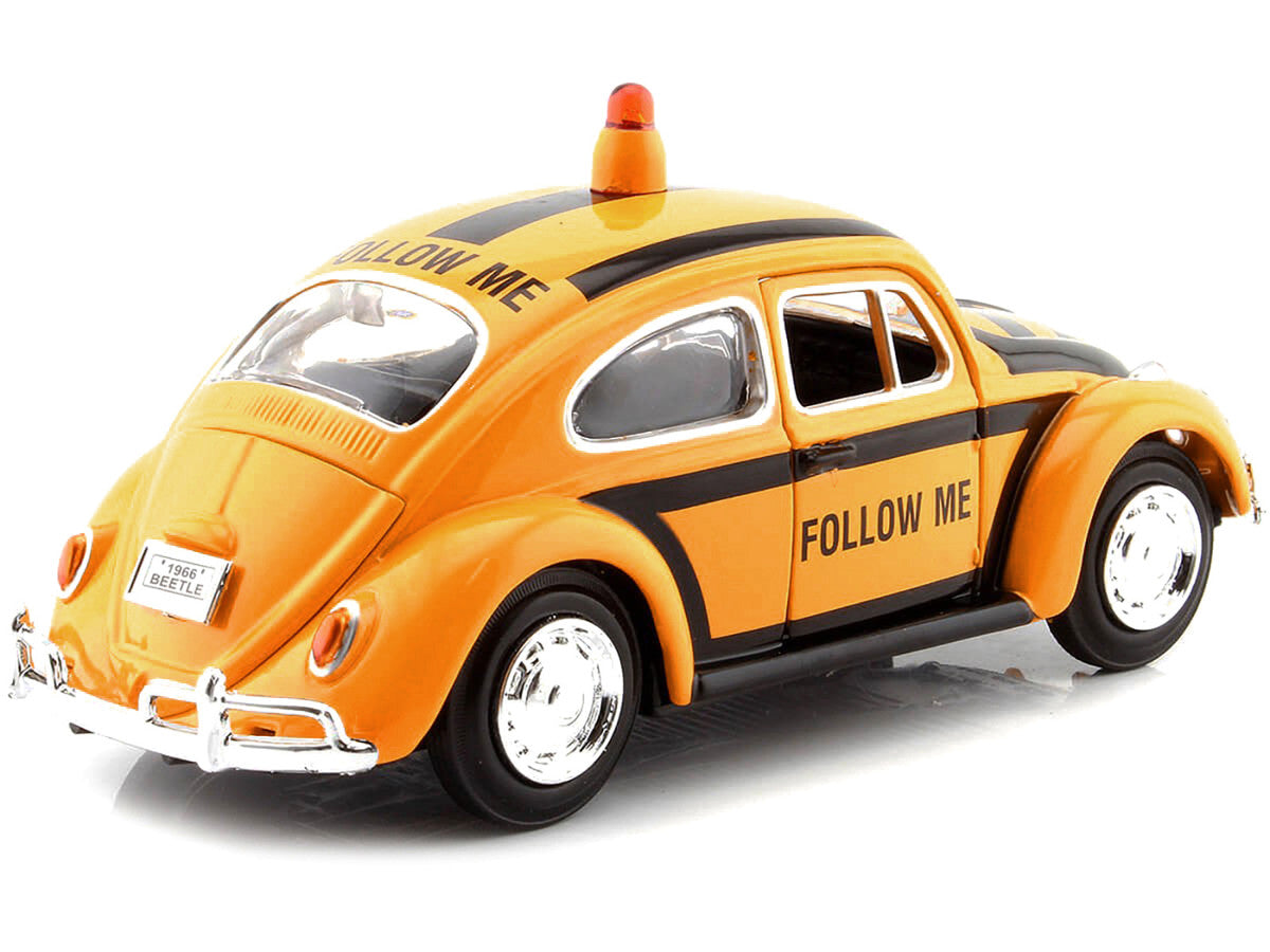 1966 Volkswagen Beetle "Follow Me" Airport Safety Vehicle Yellow with Black Stripes 1/24 Diecast Model Car by Motormax LuxuryLifeWay Online Store