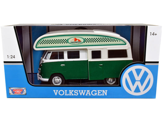 Volkswagen Type 2 (T1) Camper Van Green and White "Outdoor Camping Explore the Forest" 1/24 Diecast Model Car by Motormax LuxuryLifeWay Online Store