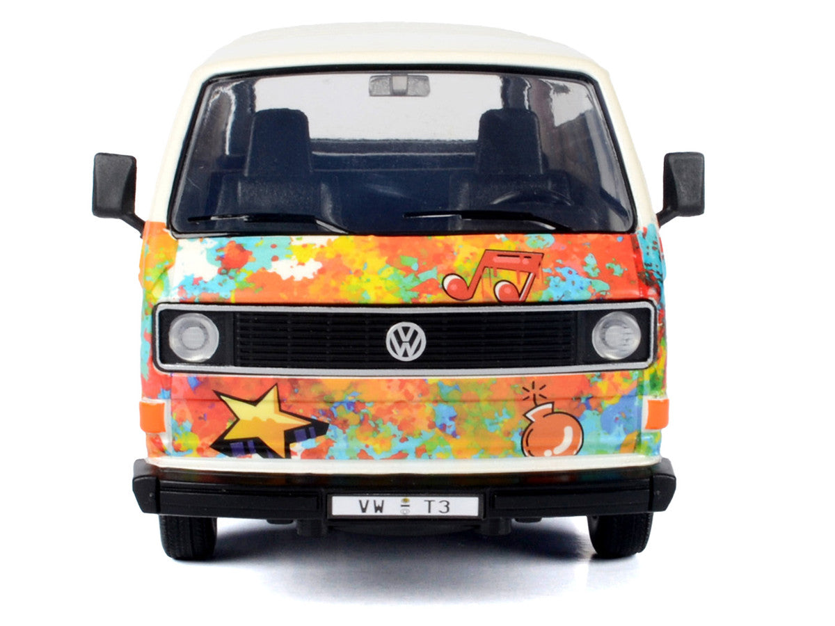 Volkswagen Type 2 (T3) Van White Metallic with Graffiti Graphics 1/24 Diecast Model Car by Motormax LuxuryLifeWay Online Store