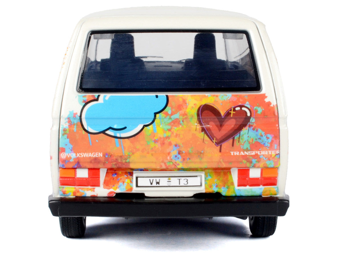 Volkswagen Type 2 (T3) Van White Metallic with Graffiti Graphics 1/24 Diecast Model Car by Motormax LuxuryLifeWay Online Store