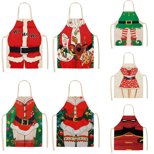 Christmas Santa Claus Kitchen Home Apron Linen Polyester Cartoon PearlNestDecor.com